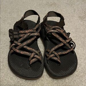Chaco Black Sandals with Brown Patterned Straps